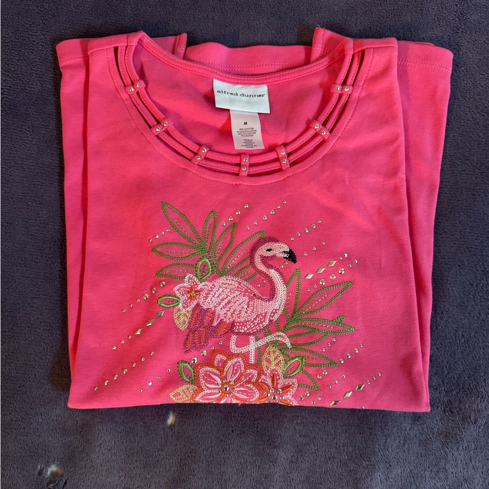 Alfred Dunner Pink Flamingo Long Sleeve Tee